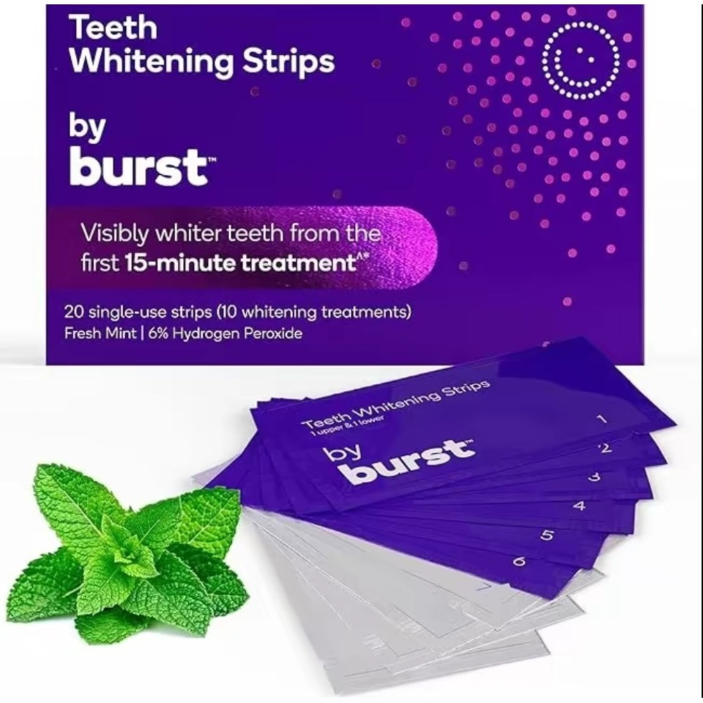 Burst Teeth Whitening Strips 10 Treatments 20 Strips Fresh Mint 6% Peroxide New